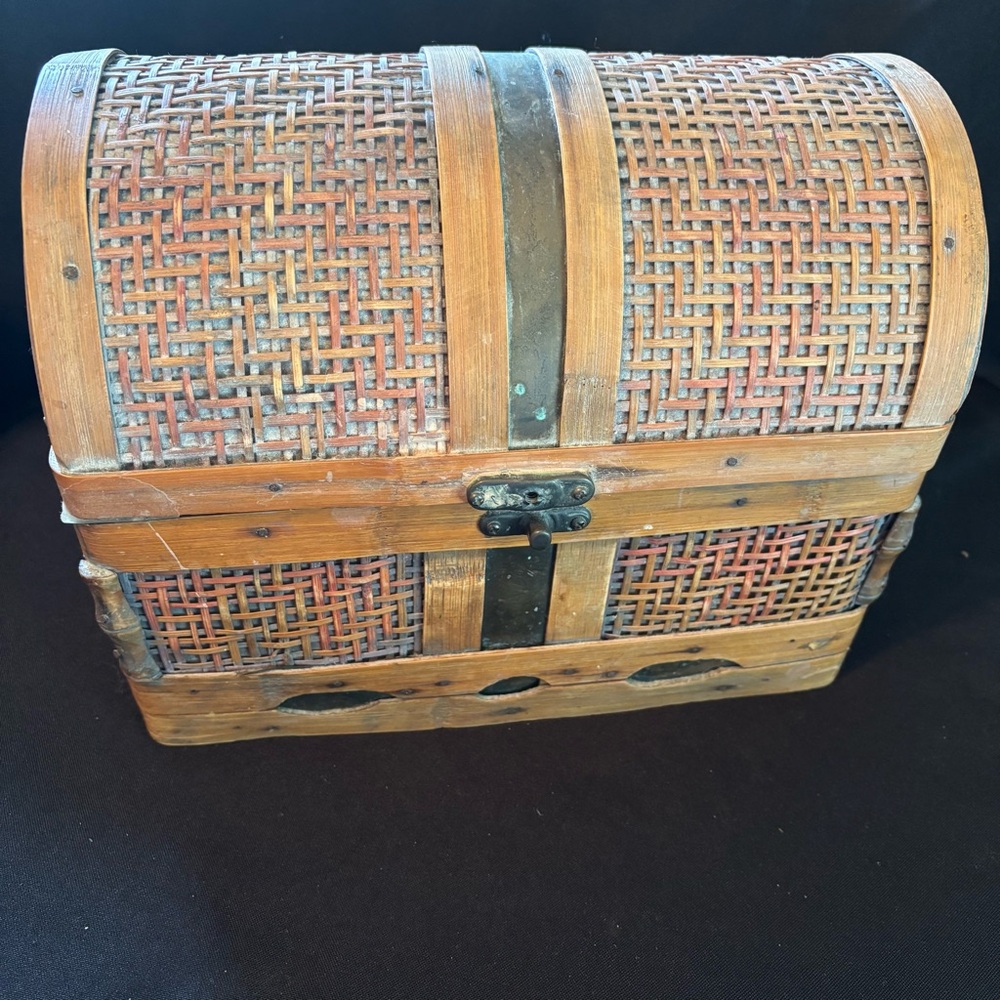 Vintage Woven Wooden Chest